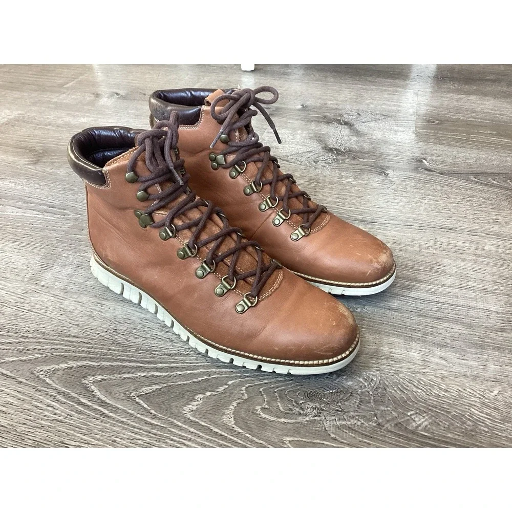 Cole Haan Zerogrand Mens 10.5 M Ankle Leather Hiker Boots Woodbury/Ivory